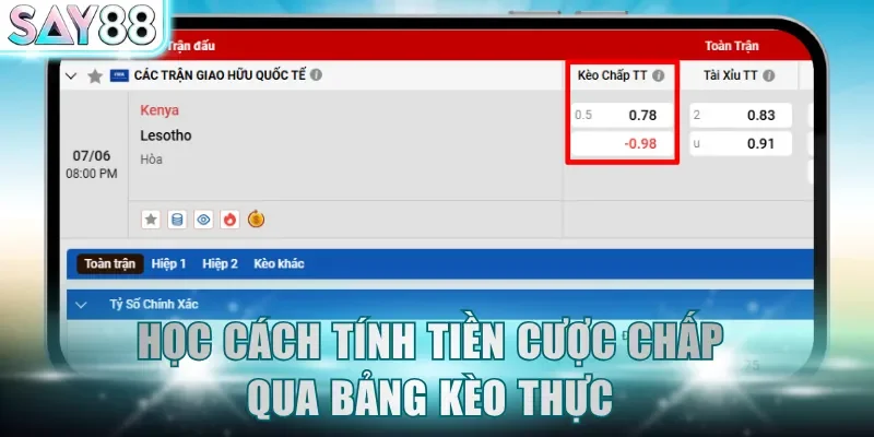 Học cách tính tiền cược chấp qua bảng kèo thực